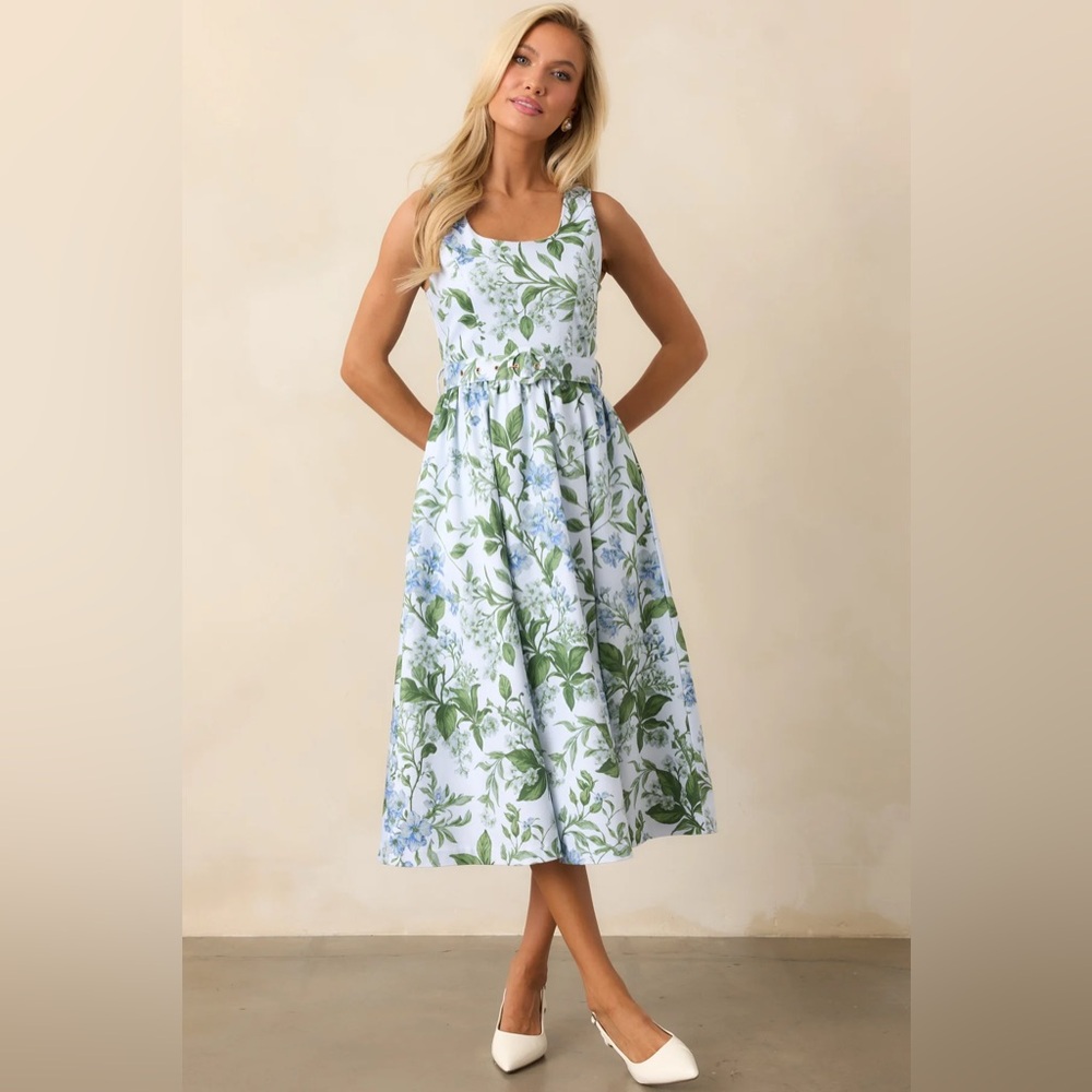 Buy 2 - Get 1 FREE - 
AVA BLUE LILACS BOTANICAL MIDI DRESS